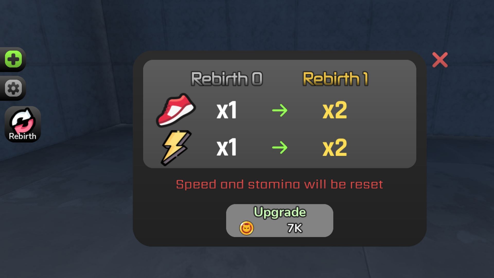 The Rebirth mechanic in the game (Image via Roblox)